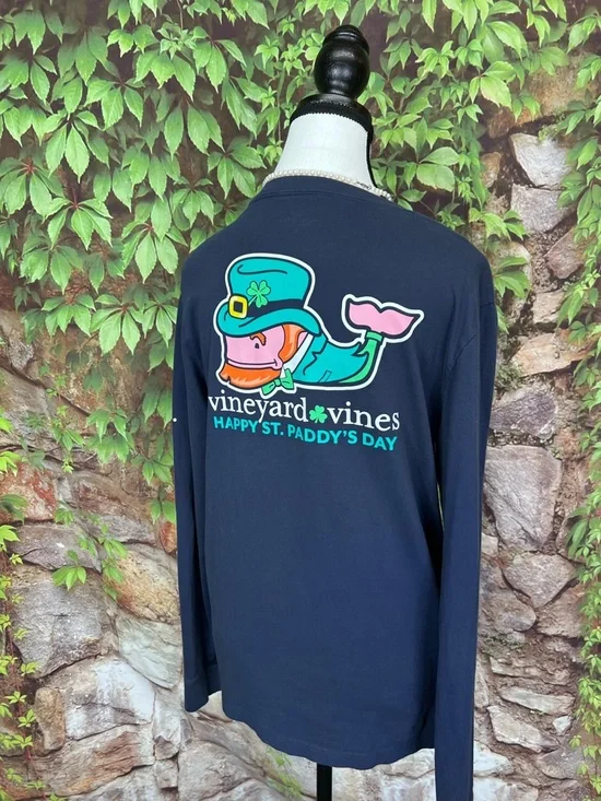 VINEYARD VINES Girls' Navy St. Patrick's Day Long Sleeve Tee, XL - Picture 7 of 9